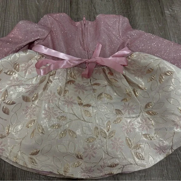 Rare Editions 3-6 Months Fancy Baby Girl Dress Pink Sparkly Long Sleeve Floral - Picture 2 of 2